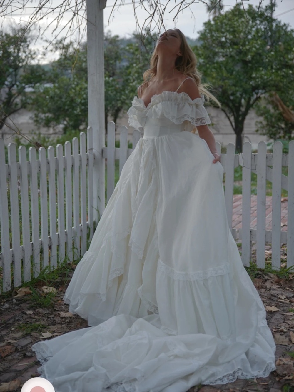 Selkie Off-Shoulder White Ruffled Wedding Gown with Long Train - Picture 3 of 5